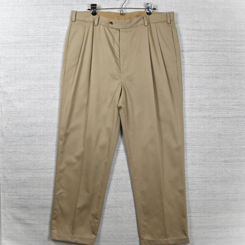 Jos. A Bank Travelers Pleated Retro Formal Khaki Chino Beige Dress Pants 38W 29L